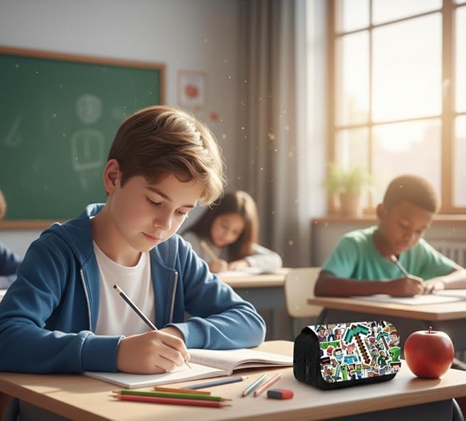 Trousse Scolaire Double Compartiment Style Jeu Pixel Minecraft