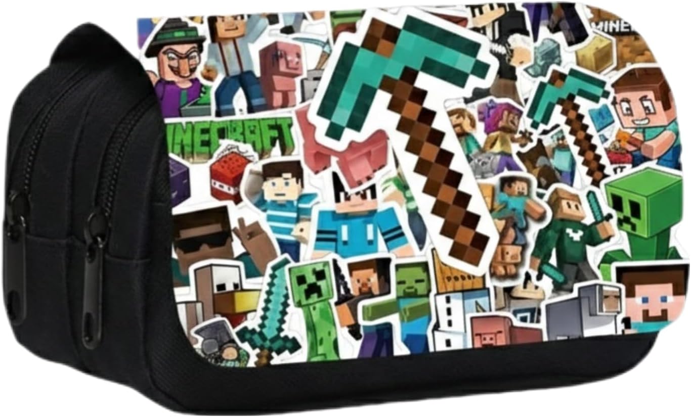Trousse Scolaire Double Compartiment Style Jeu Pixel Minecraft