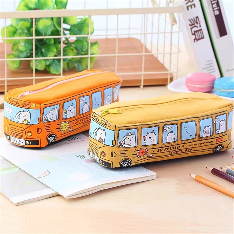 Trousse d'autobus Scolaire Mignonne, Bus Creative Grande Trousse à Crayons, pour la Trousse d'Écriture de Bureau