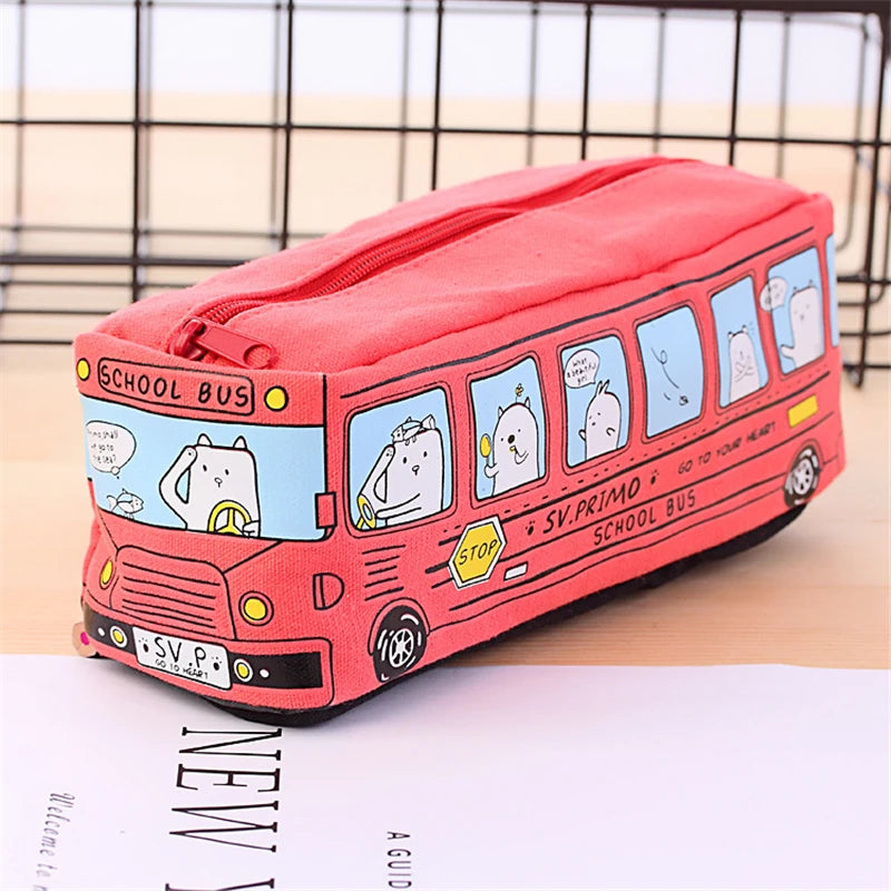 Trousse d'autobus Scolaire Mignonne, Bus Creative Grande Trousse à Crayons, pour la Trousse d'Écriture de Bureau