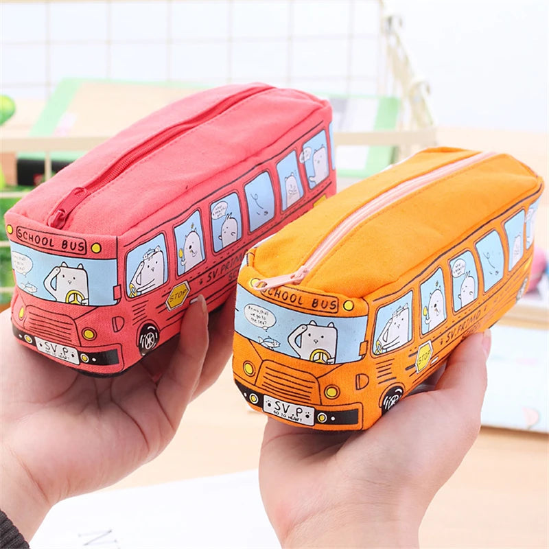 Trousse d'autobus Scolaire Mignonne, Bus Creative Grande Trousse à Crayons, pour la Trousse d'Écriture de Bureau