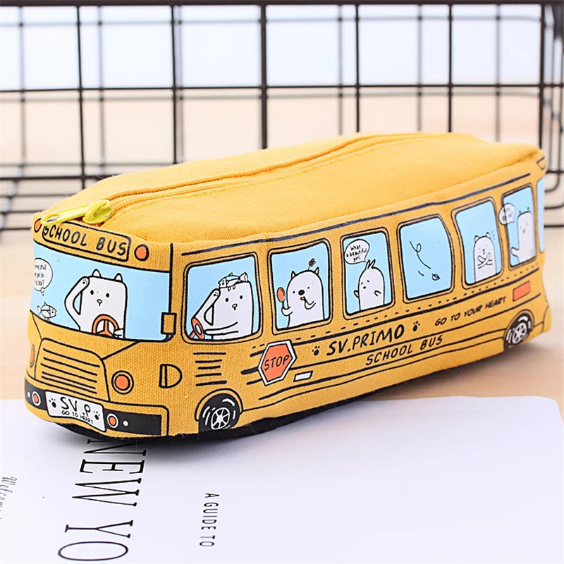 Trousse d'autobus Scolaire Mignonne, Bus Creative Grande Trousse à Crayons, pour la Trousse d'Écriture de Bureau
