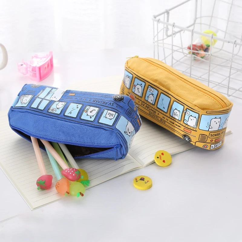 Trousse d'autobus Scolaire Mignonne, Bus Creative Grande Trousse à Crayons, pour la Trousse d'Écriture de Bureau