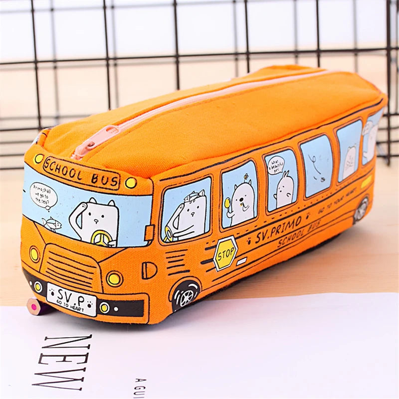 Trousse d'autobus Scolaire Mignonne, Bus Creative Grande Trousse à Crayons, pour la Trousse d'Écriture de Bureau