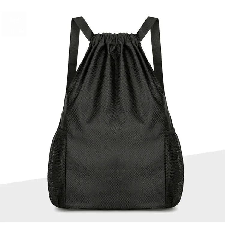 Sac de Sport à Cordons Noir - Sac à Dos Pochon Imperméable avec Poches Filet