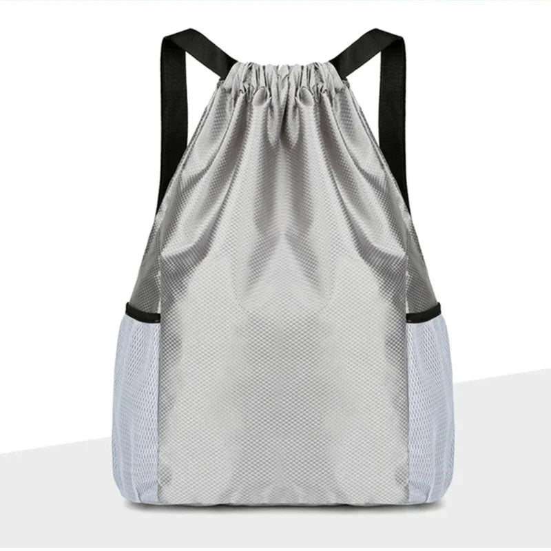 Sac de Sport à Cordons Noir - Sac à Dos Pochon Imperméable avec Poches Filet