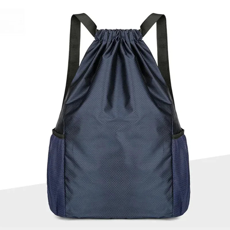 Sac de Sport à Cordons Noir - Sac à Dos Pochon Imperméable avec Poches Filet