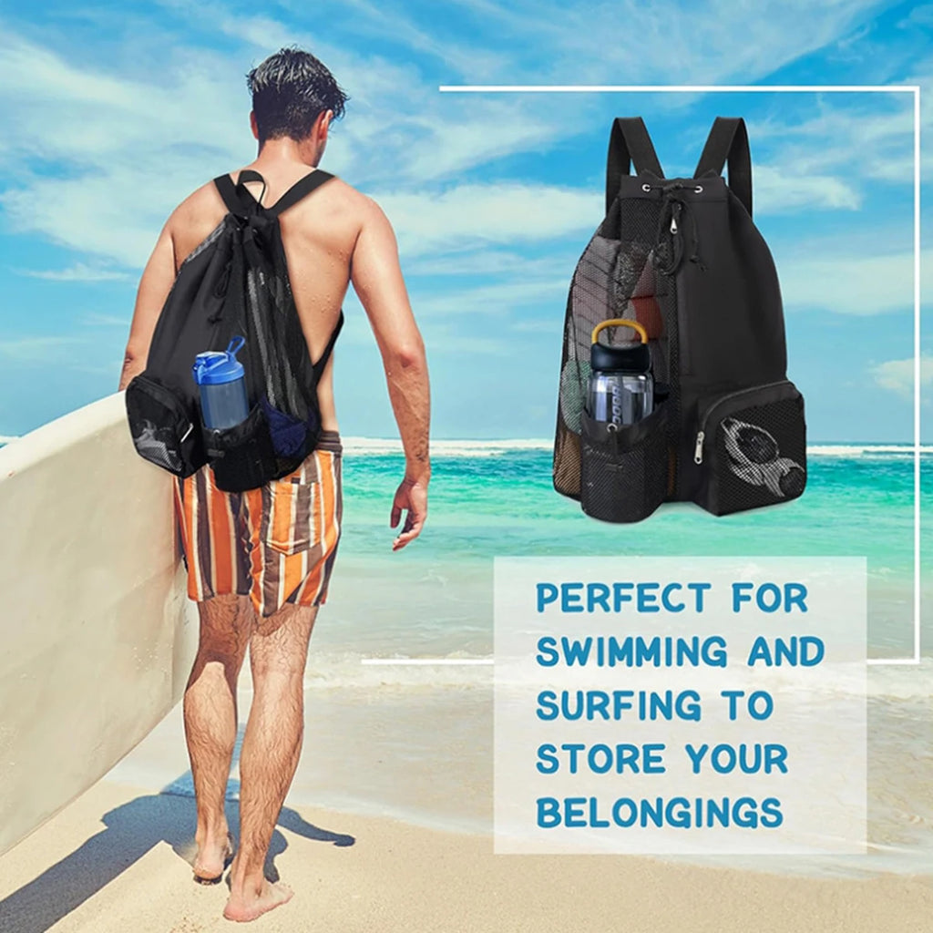 Sac de Piscine & sport à Cordons Noir - Sac à Dos Maille Respirante avec Poche Gourde