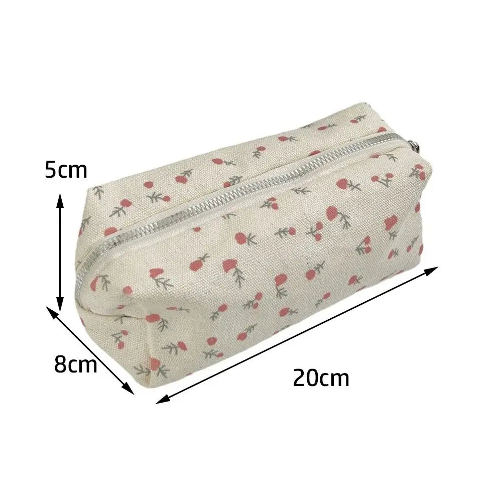 Trousse Scolaire en Velours Côtelé  - Motif Floral Gris - Style Vintage