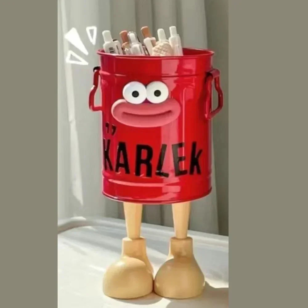 Pot à Stylos Funky à Visage - Support de Bureau avec Sticker DIY