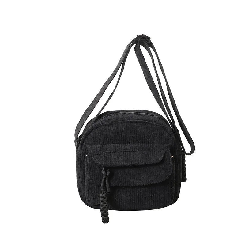 Sac Bandoulière en Velours Côtelé Marron - Style Rétro & Casual