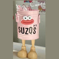 Pot à Stylos Funky à Visage - Support de Bureau avec Sticker DIY