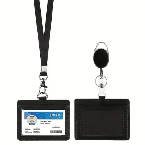 Porte carte avec lanière classique Noir