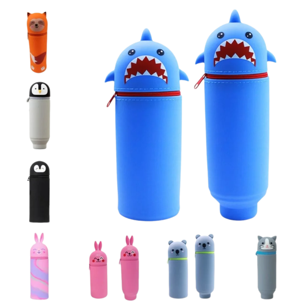 Trousse Scolaire Animale en Silicone Souple - Style Rétro & Casual