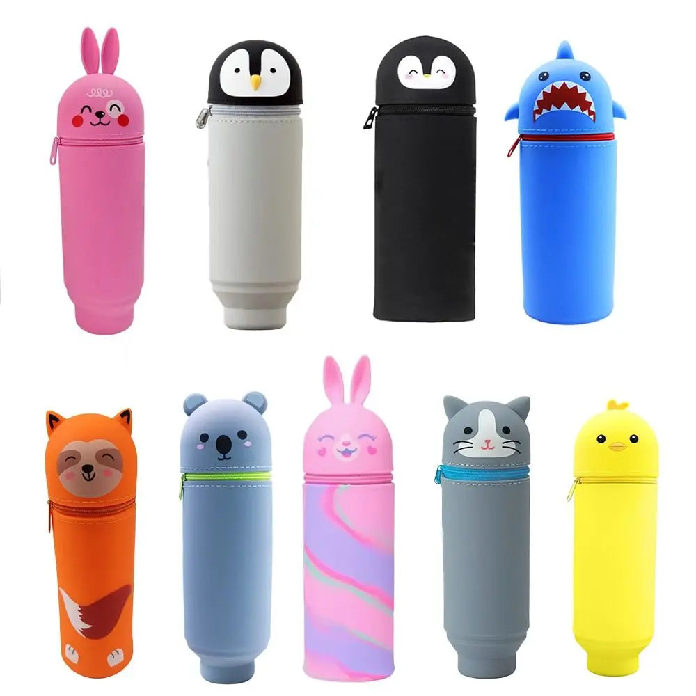Trousse Scolaire Animale en Silicone Souple - Style Rétro & Casual