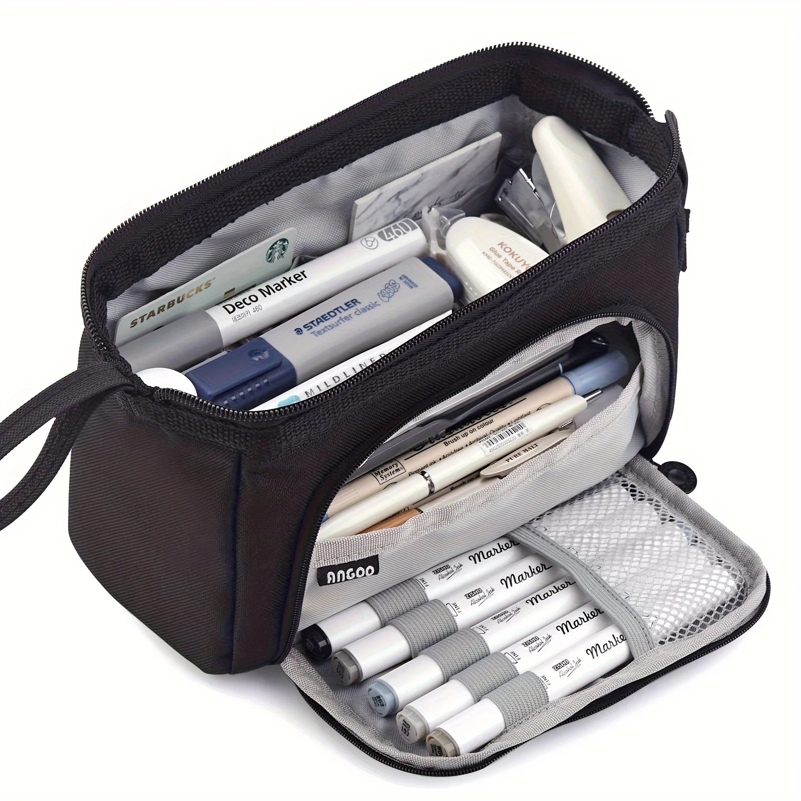 Trousse Scolaire ANGOO Grande Capacité Bleu Ciel - Rangement Stylos & Accessoires