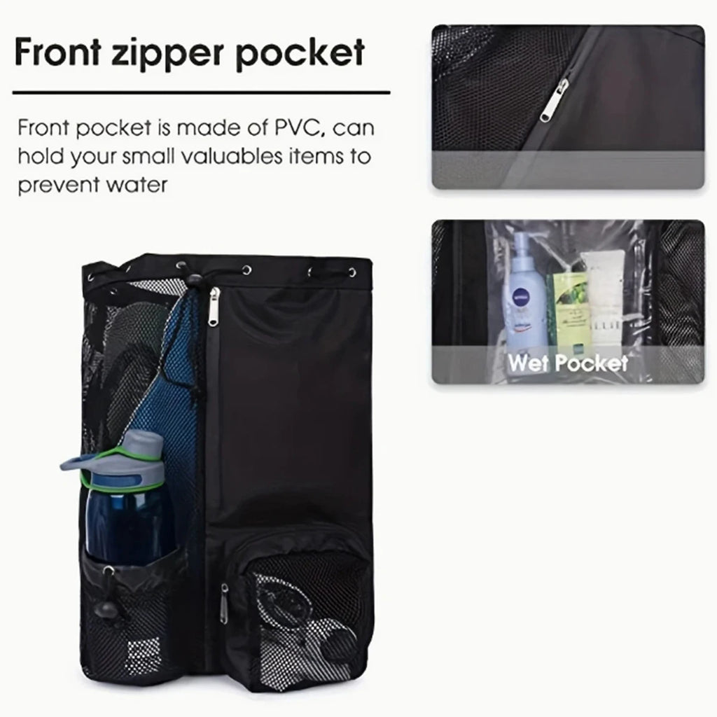 Sac de Piscine & sport à Cordons Noir - Sac à Dos Maille Respirante avec Poche Gourde