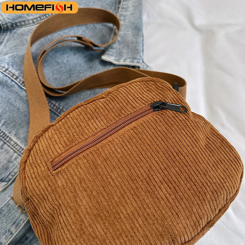 Sac Bandoulière en Velours Côtelé Marron - Style Rétro & Casual