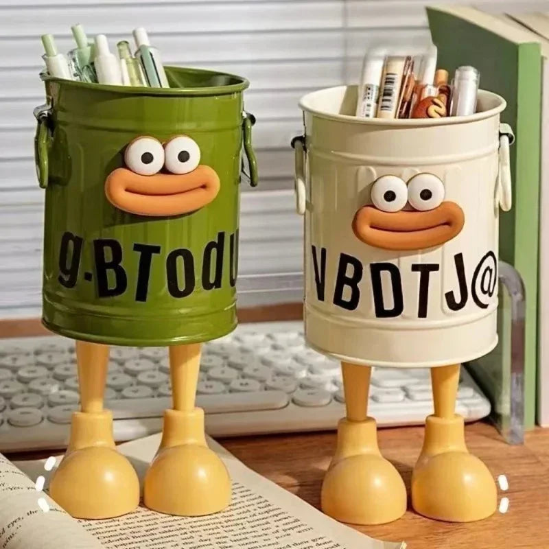 Pot à Stylos Funky à Visage - Support de Bureau avec Sticker DIY