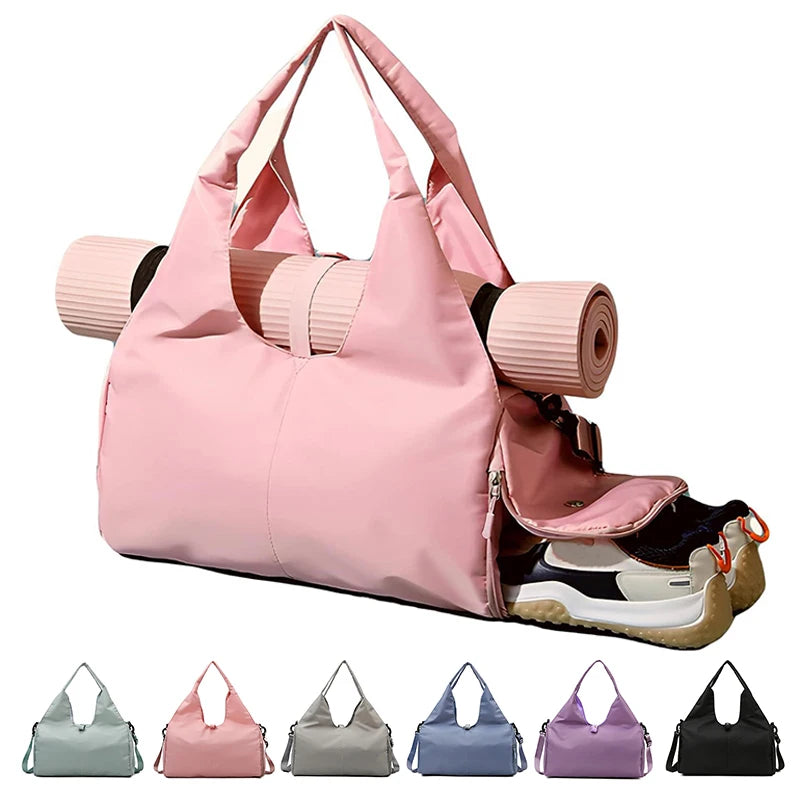 Sac de Sport Yoga pour Femme avec Compartiment Chaussures - Rose Poudré