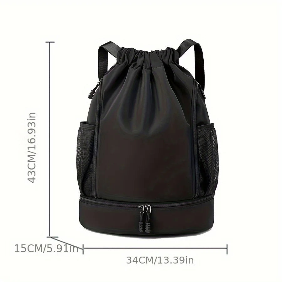 Sac à Dos de Sport à Cordon Noir avec Compartiment Chaussures - Imperméable