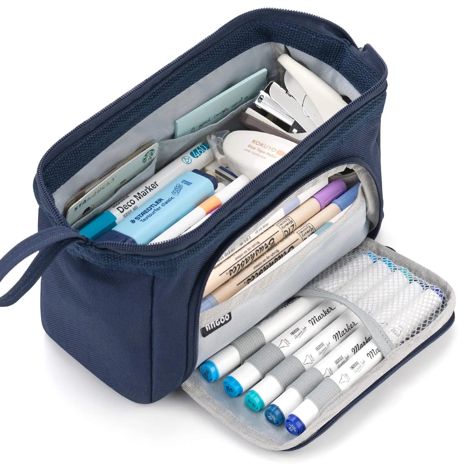 Trousse Scolaire ANGOO Grande Capacité Bleu Ciel - Rangement Stylos & Accessoires