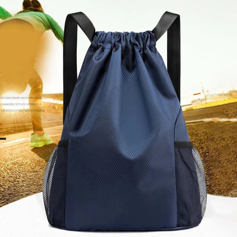 Sac de Sport à Cordons Noir - Sac à Dos Pochon Imperméable avec Poches Filet