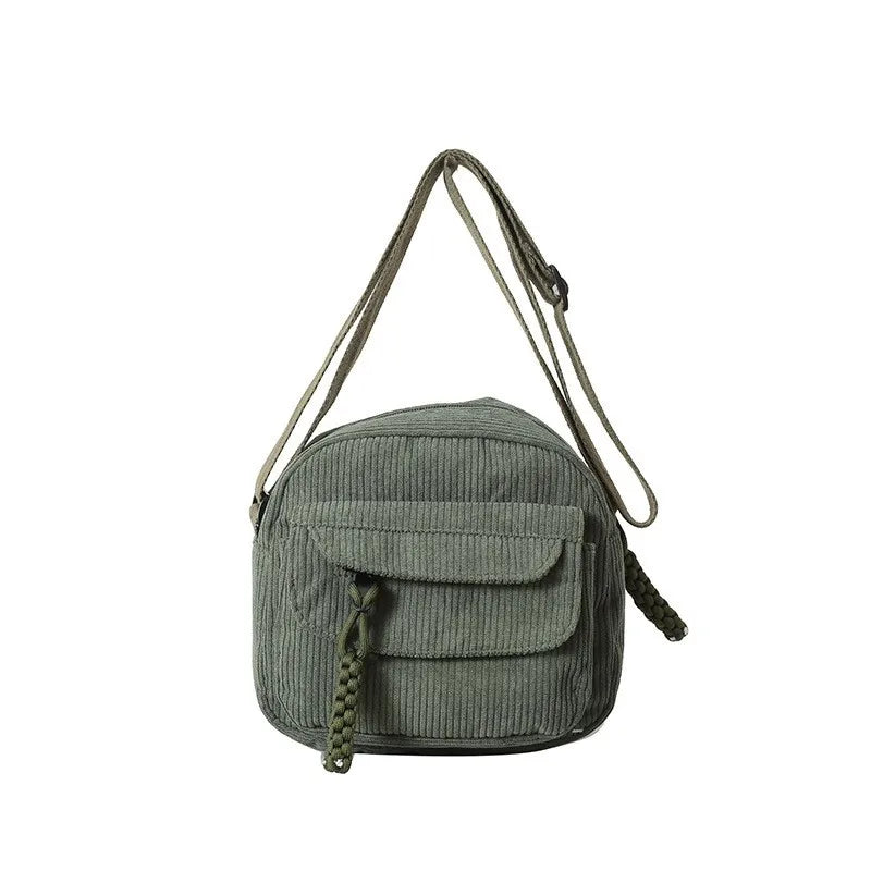 Sac Bandoulière en Velours Côtelé Marron - Style Rétro & Casual