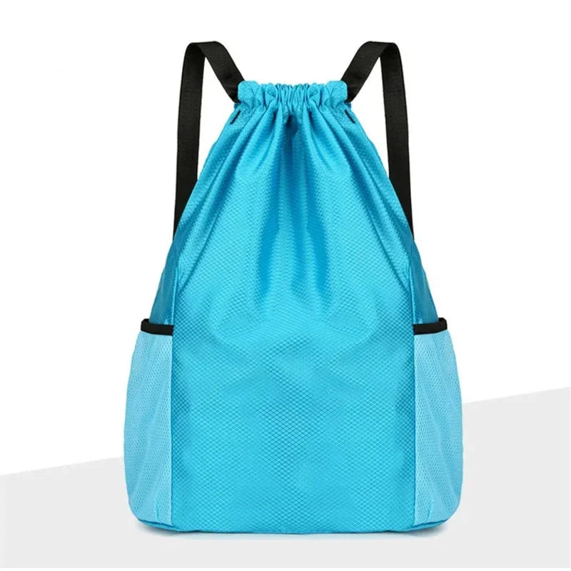 Sac de Sport à Cordons Noir - Sac à Dos Pochon Imperméable avec Poches Filet