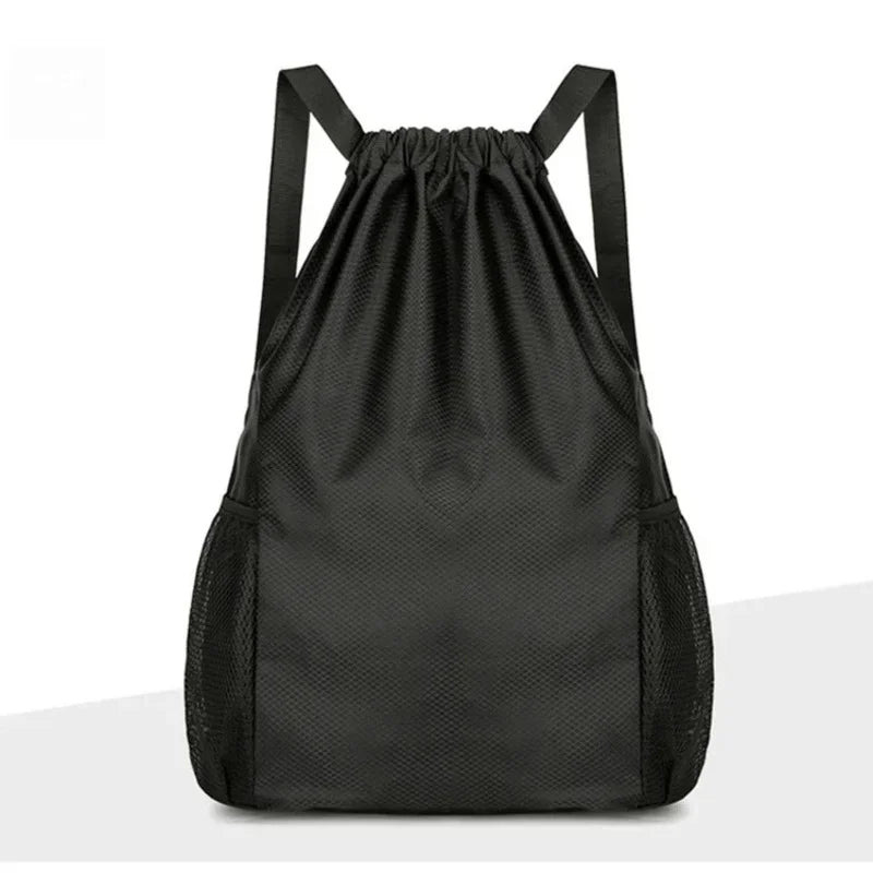 Sac de Sport à Cordons Noir - Sac à Dos Pochon Imperméable avec Poches Filet