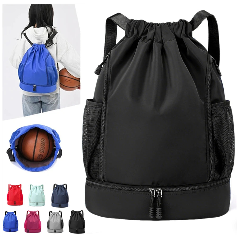 Sac à Dos de Sport à Cordon Noir avec Compartiment Chaussures - Imperméable