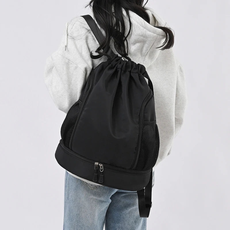 Sac à Dos de Sport à Cordon Noir avec Compartiment Chaussures - Imperméable