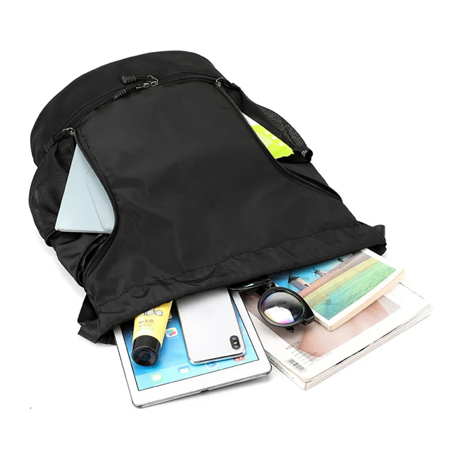 Sac à Dos de Sport à Cordon Noir avec Compartiment Chaussures - Imperméable