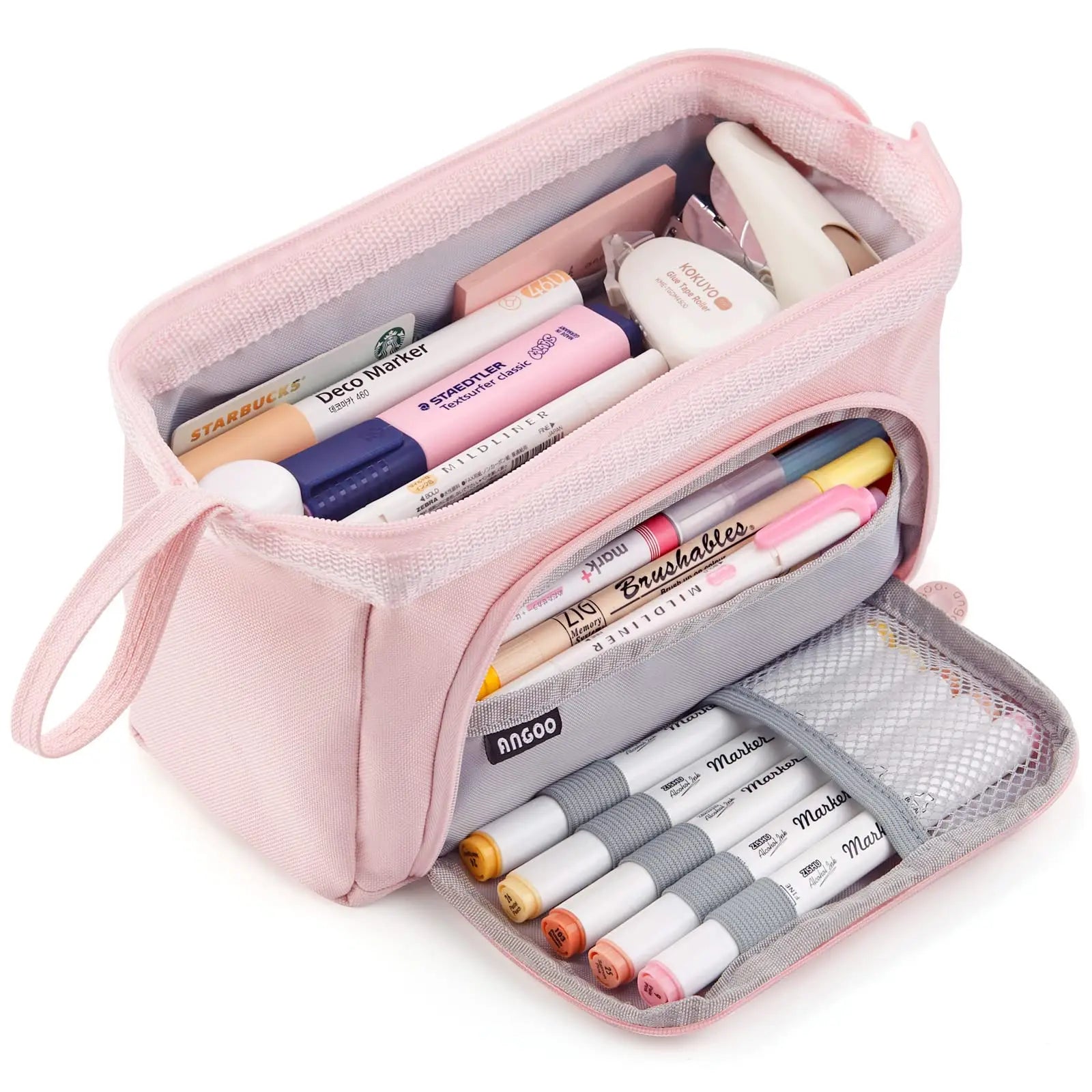 Trousse Scolaire ANGOO Grande Capacité Bleu Ciel - Rangement Stylos & Accessoires