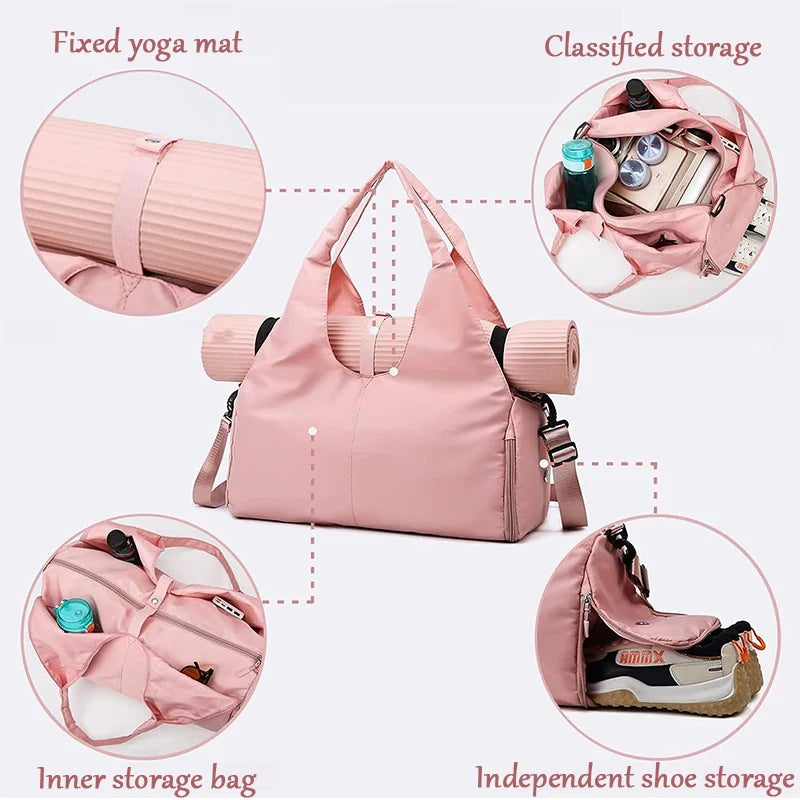 Sac de Sport Yoga pour Femme avec Compartiment Chaussures - Rose Poudré