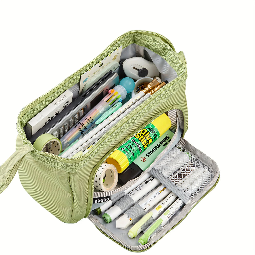 Trousse Scolaire ANGOO Grande Capacité Bleu Ciel - Rangement Stylos & Accessoires